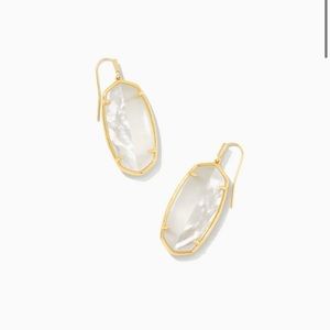 Kendra Scott Elle Gold Intarsia Drop Earrings in White Intarsia